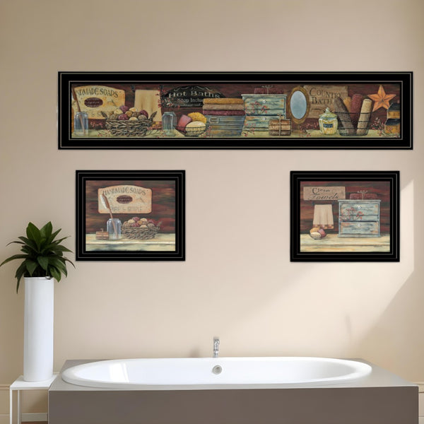 HomeRoots Set of Three COUNTRY BATH II Black Framed Prints - Stylish Wall Art for Bathroom Decor Upgrade 405628