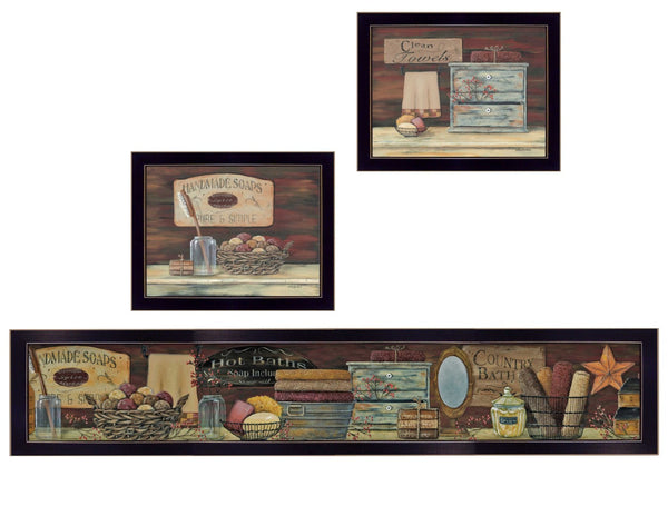 HomeRoots Set of Three COUNTRY BATH II Black Framed Prints – Stylish Wall Art for Bathroom & Home Decor 405629