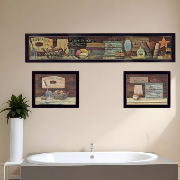 HomeRoots Set of Three COUNTRY BATH II Black Framed Prints – Stylish Wall Art for Bathroom & Home Decor 405629