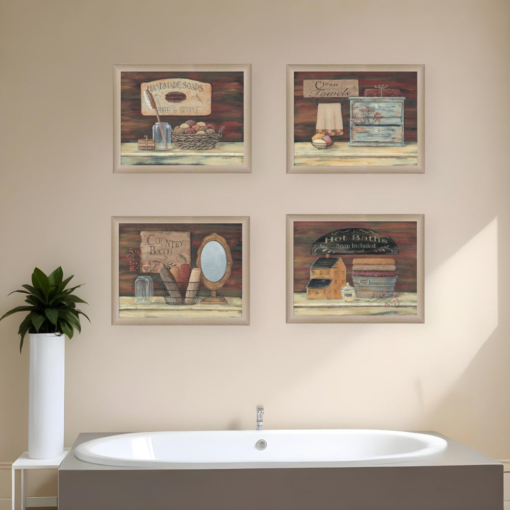 HomeRoots Set of Four Framed Bathroom Wall Art Prints - Modern Brown Frames for Stylish Home Décor Update 405630
