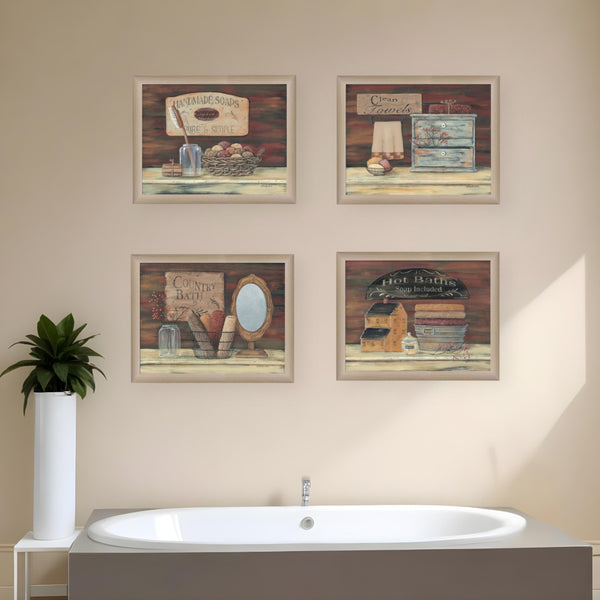 HomeRoots Set of Four Framed Bathroom Wall Art Prints - Modern Brown Frames for Stylish Home Décor Update 405630