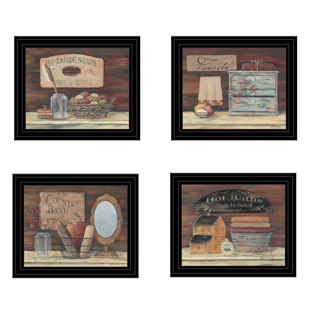 HomeRoots Set of Four Bathroom Collection II - Stylish Black Framed Wall Art Prints for Modern Decor 405631