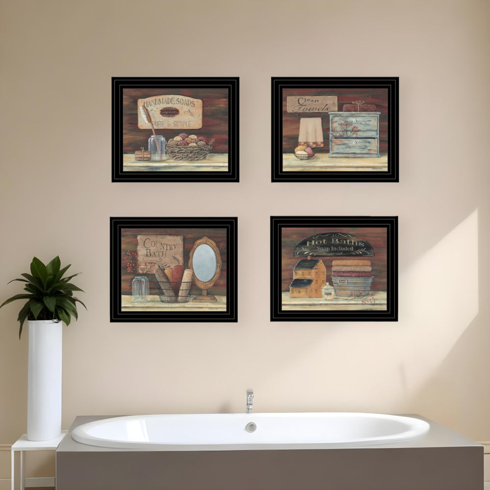 HomeRoots Set of Four Bathroom Collection II - Stylish Black Framed Wall Art Prints for Modern Decor 405631