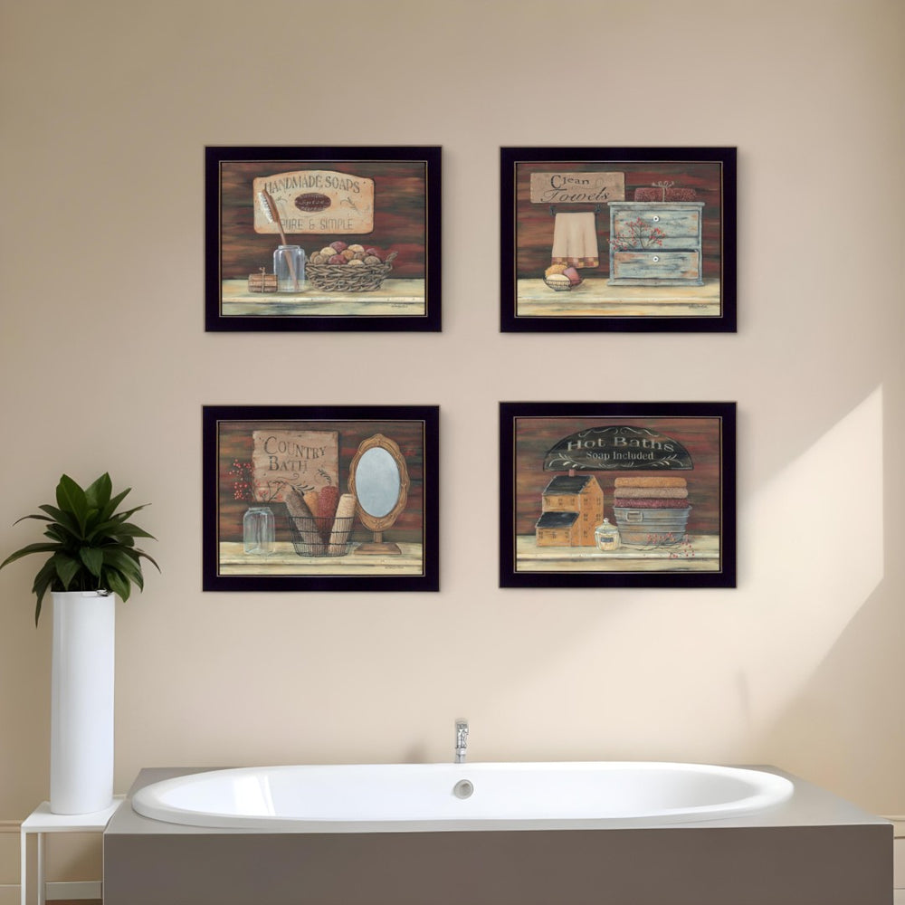HomeRoots Set of Four Framed Bathroom Prints - Modern Black Artwork for Stylish Home Décor Refresh 405632