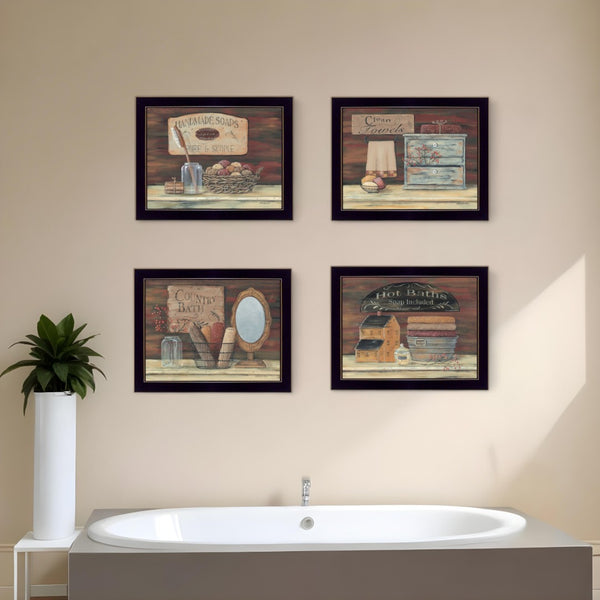 HomeRoots Set of Four Framed Bathroom Prints - Modern Black Artwork for Stylish Home Décor Refresh 405632