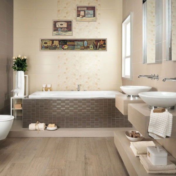 HomeRoots Set of Three Country Bath Prints - Rustic Brown Framed Wall Art for Bathroom & Home Décor 405633