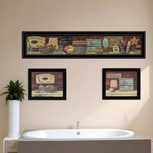 HomeRoots Set of Three COUNTRY BATH 1 2 Framed Prints - Rustic Wall Art for Modern Bathroom Décor Refresh 405634