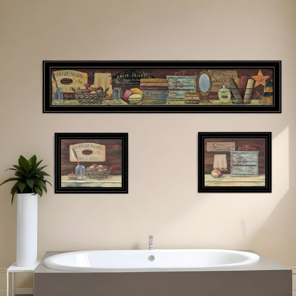 HomeRoots Set of Three COUNTRY BATH 1 2 Framed Prints - Rustic Wall Art for Modern Bathroom Décor Refresh 405634