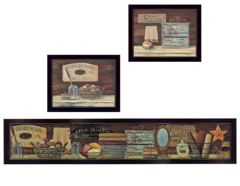 HomeRoots Set of Three Country Bath Black Framed Prints - Stylish Wall Art for Bathrooms, Kitchens & More! 405635