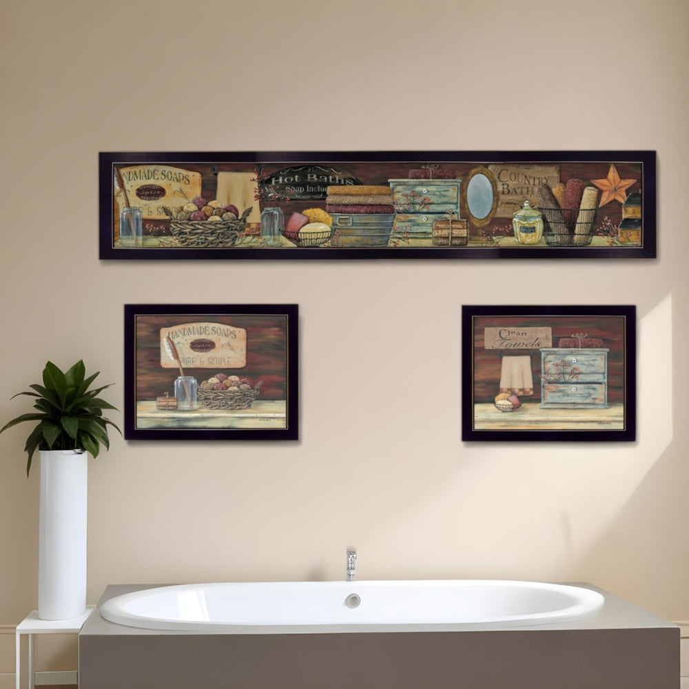 HomeRoots Set of Three Country Bath Black Framed Prints - Stylish Wall Art for Bathrooms, Kitchens & More! 405635