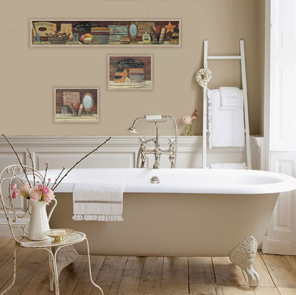 HomeRoots Set of Three Country Bath II Collection Framed Prints - Rustic Wall Art for Cozy Bathrooms & Living Spaces 405636