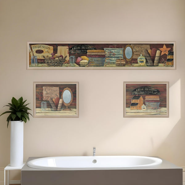 HomeRoots Set of Three Country Bath II Collection Framed Prints - Rustic Wall Art for Cozy Bathrooms & Living Spaces 405636