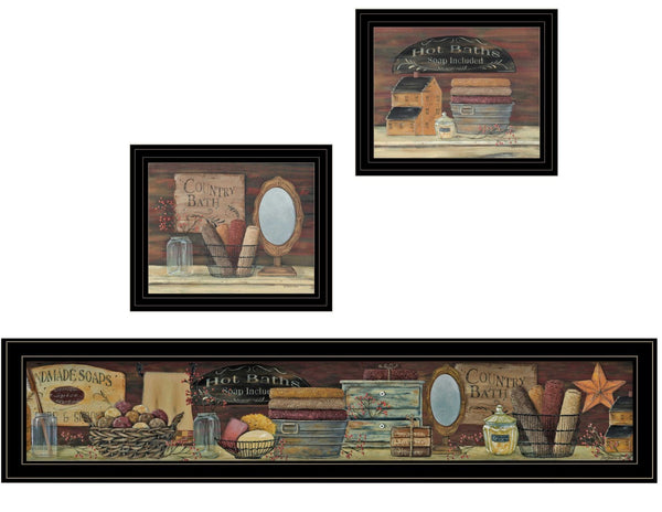 HomeRoots Set of Three Framed COUNTRY BATH II Prints - Rustic Black Art for Modern Bathroom Décor Upgrade 405637