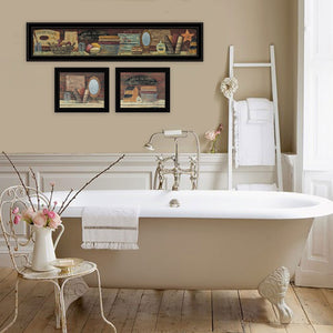 HomeRoots Set of Three Framed COUNTRY BATH II Prints - Rustic Black Art for Modern Bathroom Décor Upgrade 405637