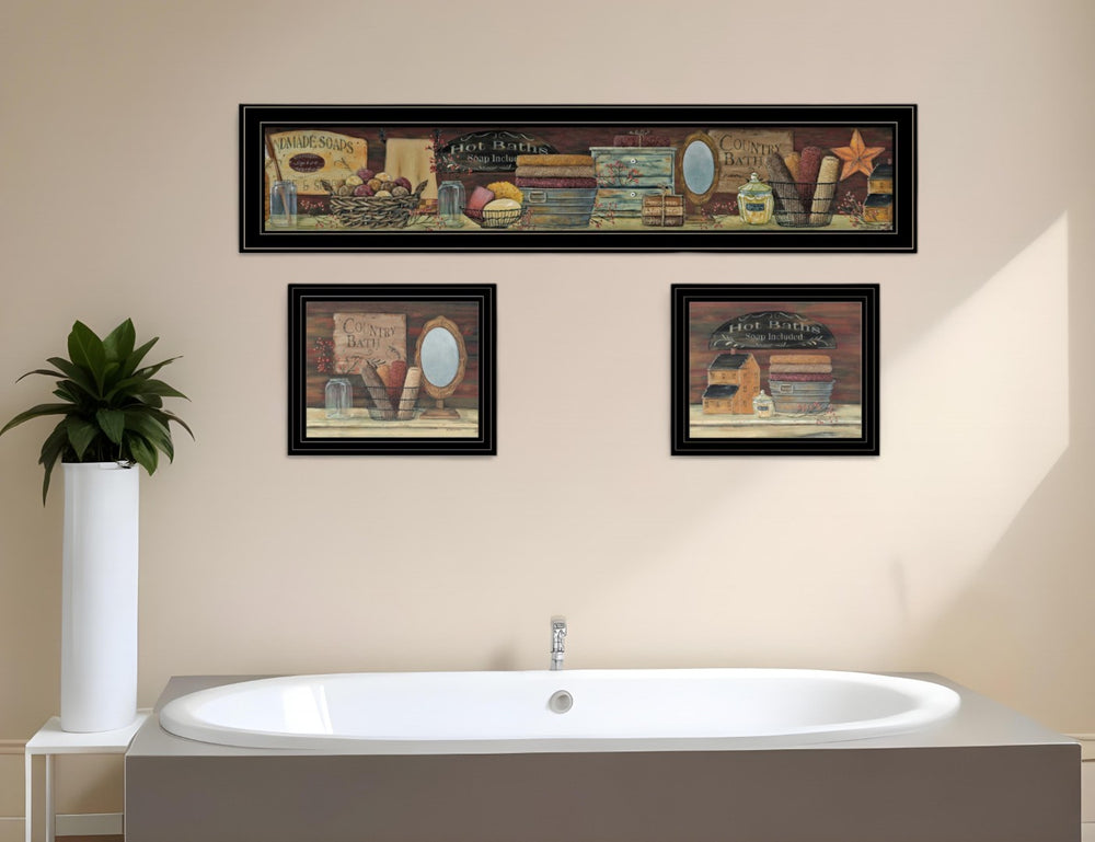 HomeRoots Set of Three Framed COUNTRY BATH II Prints - Rustic Black Art for Modern Bathroom Décor Upgrade 405637