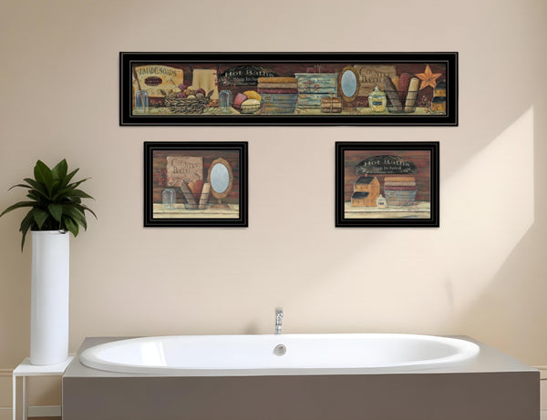 HomeRoots Set of Three Framed COUNTRY BATH II Prints - Rustic Black Art for Modern Bathroom Décor Upgrade 405637