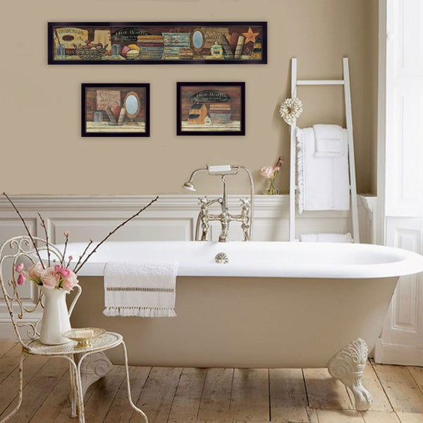HomeRoots Set of Three Country Bath Black Framed Prints – Charming Wall Art for Bathroom & Hallway Decor 405638