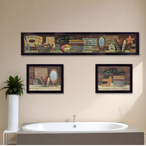 HomeRoots Set of Three Country Bath Black Framed Prints – Charming Wall Art for Bathroom & Hallway Decor 405638
