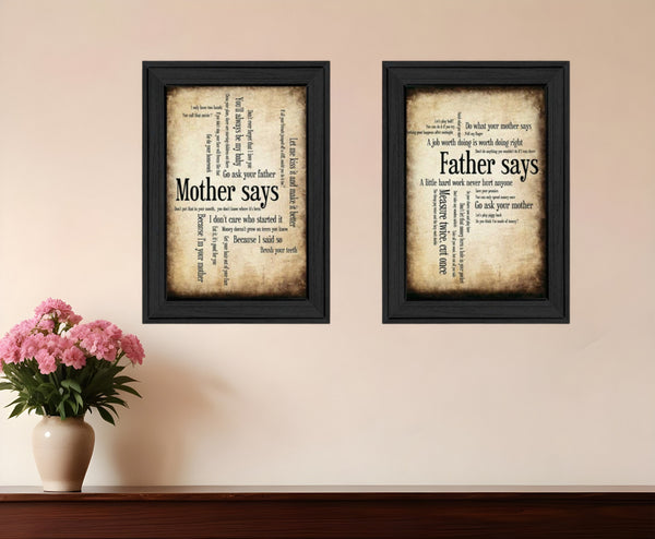 Homeroots Set Of Two Parents Black Framed Print Wall Art – Stylish Decor For Modern Homes, 14x20 Inch Design  Mdf Paper Print Texture 405639