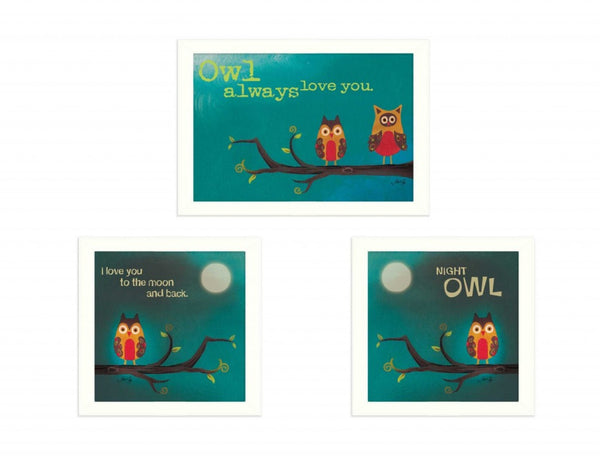 HomeRoots Set of Three Owls II Framed Prints – Elegant Woodland Wall Art for Nature-Inspired Home Décor 405642