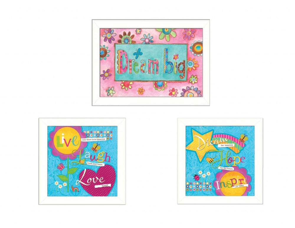 HomeRoots Set of Three Dream White Framed Print Wall Art - Modern Minimalist Decor for Any Room Style 405643