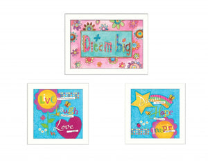 HomeRoots Set of Three Dream White Framed Print Wall Art - Modern Minimalist Decor for Any Room Style 405643