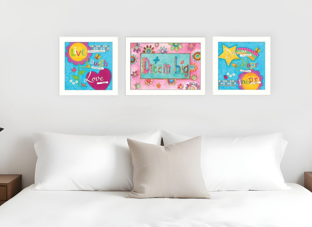 HomeRoots Set of Three Dream White Framed Print Wall Art - Modern Minimalist Decor for Any Room Style 405643