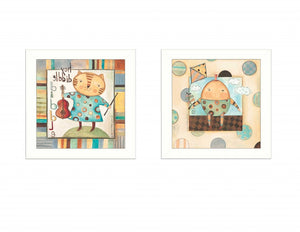 Homeroots Set Of Two Nursery Pictures White Framed Print Wall Art  Mdf Paper Print Texture 405644