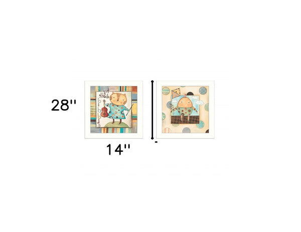 Homeroots Set Of Two Nursery Pictures White Framed Print Wall Art  Mdf Paper Print Texture 405644