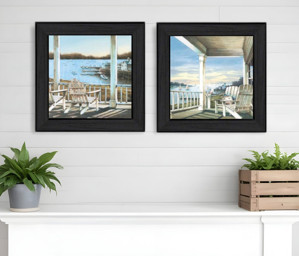 Homeroots Set Of Two Lake Side Black Framed Print Wall Art  Mdf Paper Print Texture 405646
