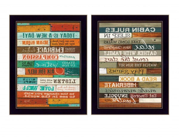 Homeroots Set Of Two Wood Plank Black Framed Print Wall Art - Stylish Home Decor For A Trendy Focal Point  Mdf Paper Print Texture 405650