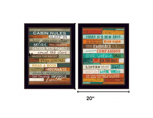 Homeroots Set Of Two Wood Plank Black Framed Print Wall Art - Stylish Home Decor For A Trendy Focal Point  Mdf Paper Print Texture 405650