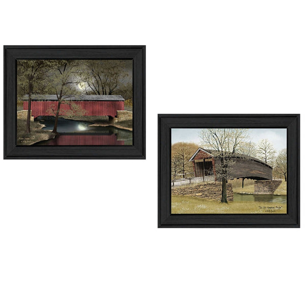 HomeRoots Set of Two Bridges Framed Print Wall Art - Stylish Black Frames for Modern Home Décor & Offices 405652