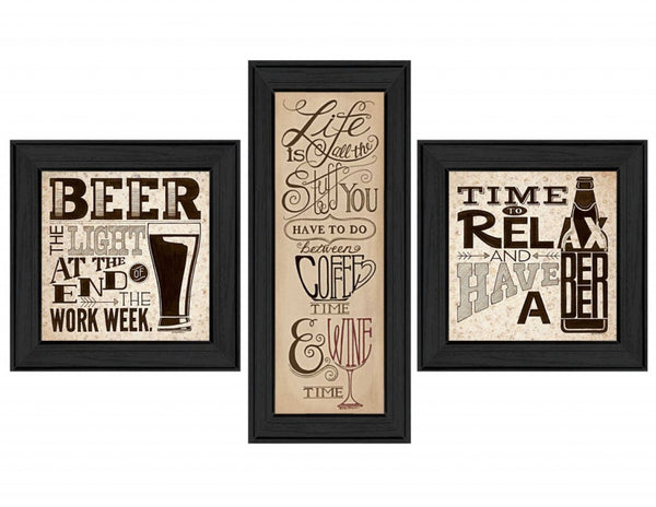 HomeRoots Set of Three Beer Time Black Framed Prints - Modern Wall Art for Stylish Home Bars & Kitchens 405653