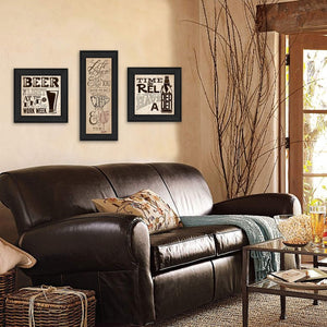 HomeRoots Set of Three Beer Time Black Framed Prints - Modern Wall Art for Stylish Home Bars & Kitchens 405653