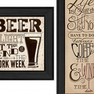 HomeRoots Set of Three Beer Time Black Framed Prints - Modern Wall Art for Stylish Home Bars & Kitchens 405653