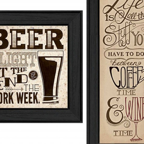 HomeRoots Set of Three Beer Time Black Framed Prints - Modern Wall Art for Stylish Home Bars & Kitchens 405653