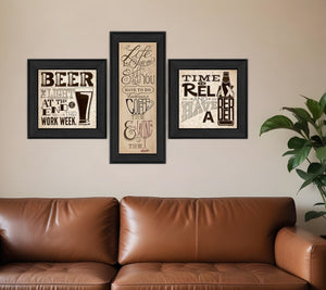 HomeRoots Set of Three Beer Time Black Framed Prints - Modern Wall Art for Stylish Home Bars & Kitchens 405653