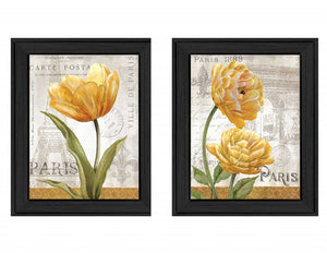 Homeroots Set Of Two Paris Black Framed Print Wall Art  Mdf Paper Print Texture 405654