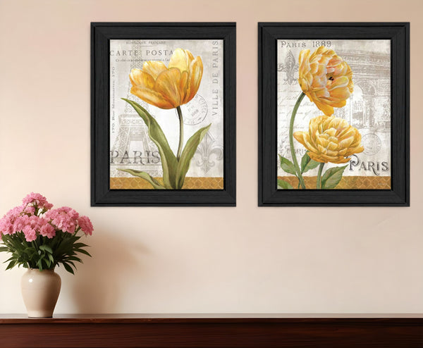 Homeroots Set Of Two Paris Black Framed Print Wall Art  Mdf Paper Print Texture 405654