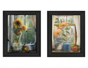 HomeRoots Set Of Two Flowers Black Framed Prints - Vibrant Floral Wall Art for Home & Office Décor Update 405655