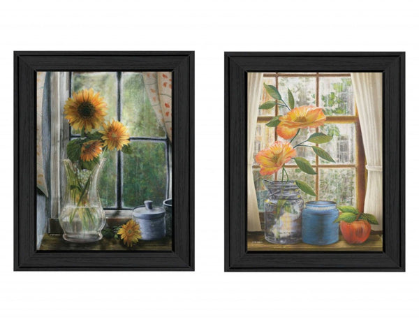 HomeRoots Set Of Two Flowers Black Framed Prints - Vibrant Floral Wall Art for Home & Office Décor Update 405655