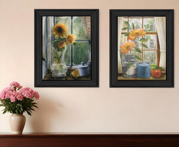 HomeRoots Set Of Two Flowers Black Framed Prints - Vibrant Floral Wall Art for Home & Office Décor Update 405655