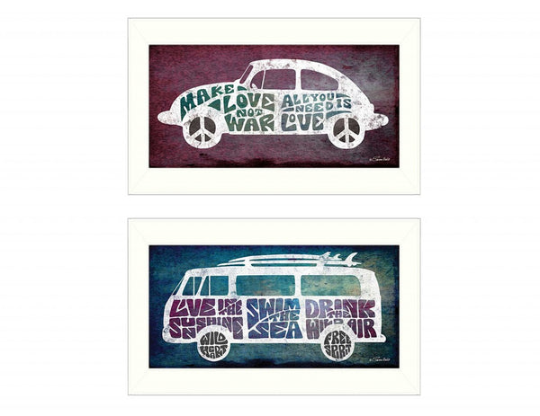 Homeroots Set Of Two Retro White Framed Print Wall Art  Mdf Paper Print Texture 405656