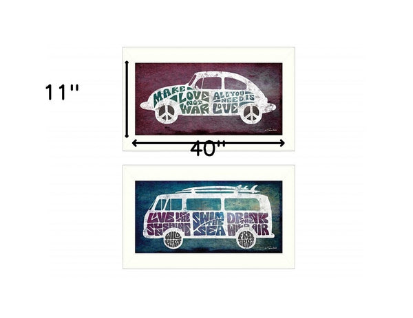 Homeroots Set Of Two Retro White Framed Print Wall Art  Mdf Paper Print Texture 405656