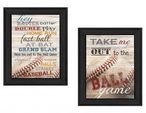 HomeRoots Set of Two Baseball Prints in Sleek Black Frames - Sporty Wall Art for Game Rooms & Offices 405657