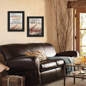 HomeRoots Set of Two Baseball Prints in Sleek Black Frames - Sporty Wall Art for Game Rooms & Offices 405657