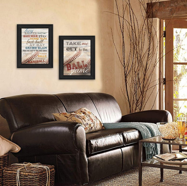 HomeRoots Set of Two Baseball Prints in Sleek Black Frames - Sporty Wall Art for Game Rooms & Offices 405657