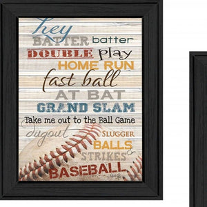 HomeRoots Set of Two Baseball Prints in Sleek Black Frames - Sporty Wall Art for Game Rooms & Offices 405657