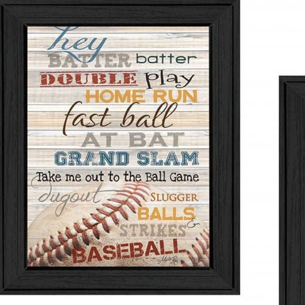 HomeRoots Set of Two Baseball Prints in Sleek Black Frames - Sporty Wall Art for Game Rooms & Offices 405657